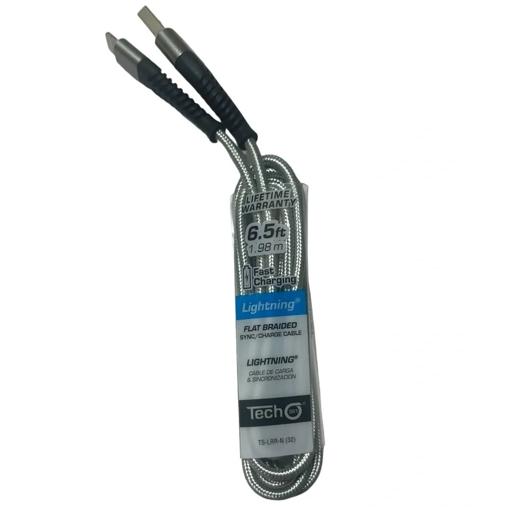 iTECH361 Fast Charging Lightning Flat Braided 6.5ft / 1.98 m Sync/Charge Cable
